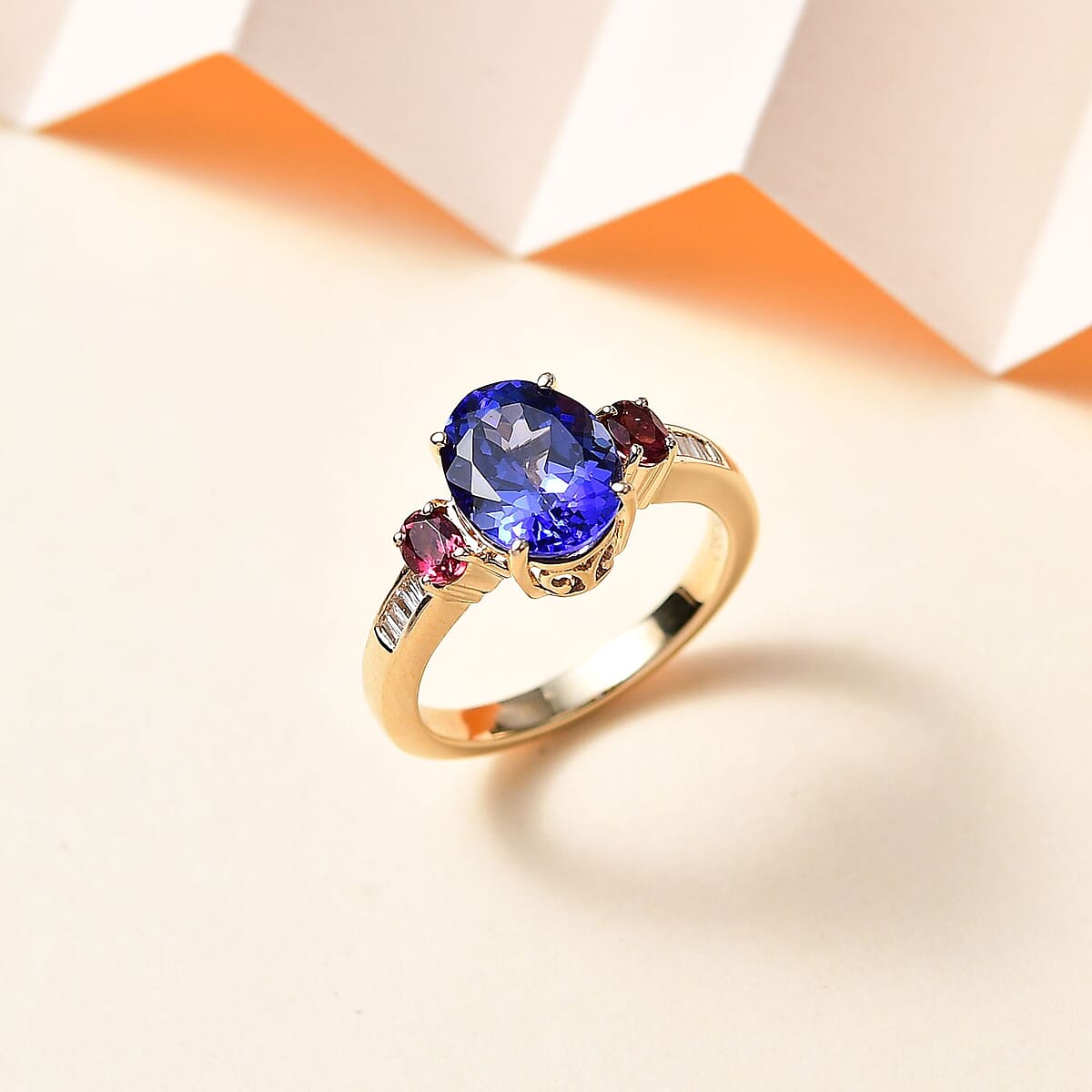 Luxoro 14K Yellow Gold AAA Tanzanite and Ouro Fino Rubellite, G-H I2 Diamond Ring (Size 7.0) 3.75 ctw image number 1
