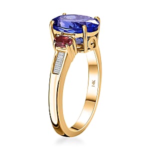 Luxoro 14K Yellow Gold AAA Tanzanite and Ouro Fino Rubellite, G-H I2 Diamond Ring (Size 8.0) 3.75 ctw