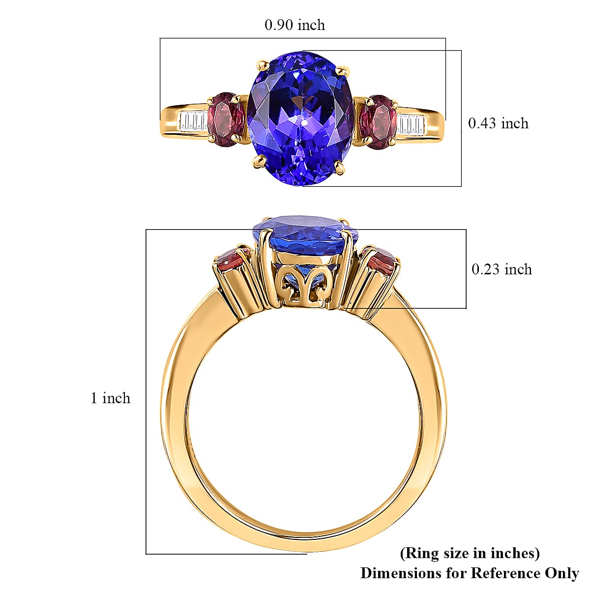 Luxoro 14K Yellow Gold AAA Tanzanite and Ouro Fino Rubellite, G-H I2 Diamond Ring (Size 8.0) 3.75 ctw image number 5