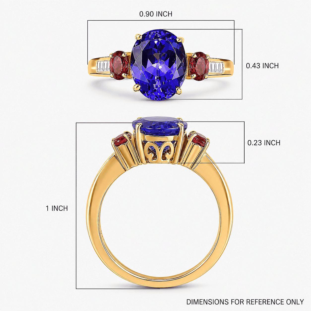 Luxoro 14K Yellow Gold AAA Tanzanite and Ouro Fino Rubellite, G-H I2 Diamond Ring (Size 8.0) 3.75 ctw