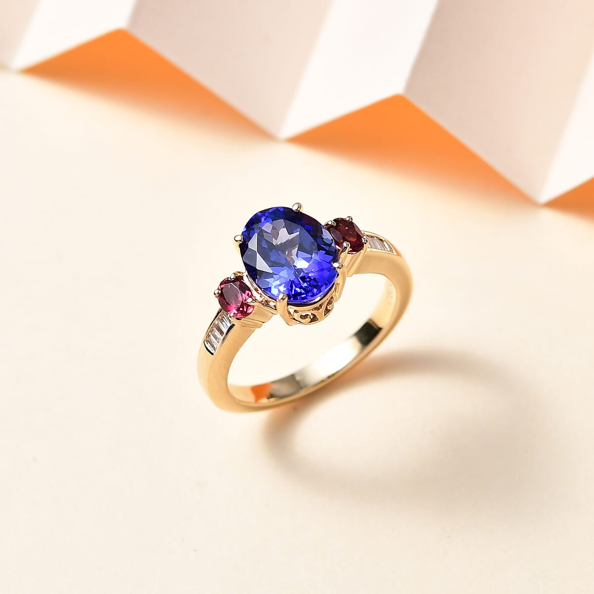 Luxoro 14K Yellow Gold AAA Tanzanite and Ouro Fino Rubellite, G-H I2 Diamond Ring (Size 9.0) 3.75 ctw image number 1