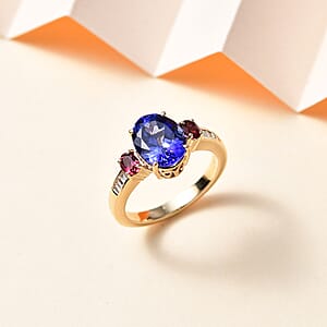 Luxoro 14K Yellow Gold AAA Tanzanite and Ouro Fino Rubellite, G-H I2 Diamond Ring (Size 9.0) 3.75 ctw