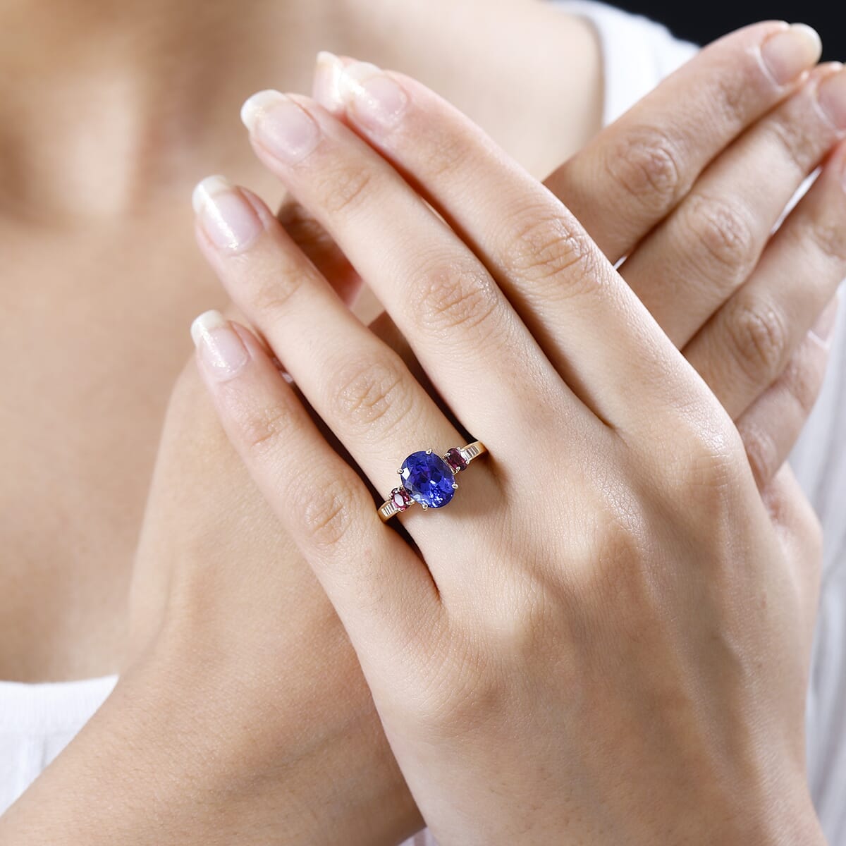 Luxoro 14K Yellow Gold AAA Tanzanite and Ouro Fino Rubellite, G-H I2 Diamond Ring (Size 9.0) 3.75 ctw image number 2