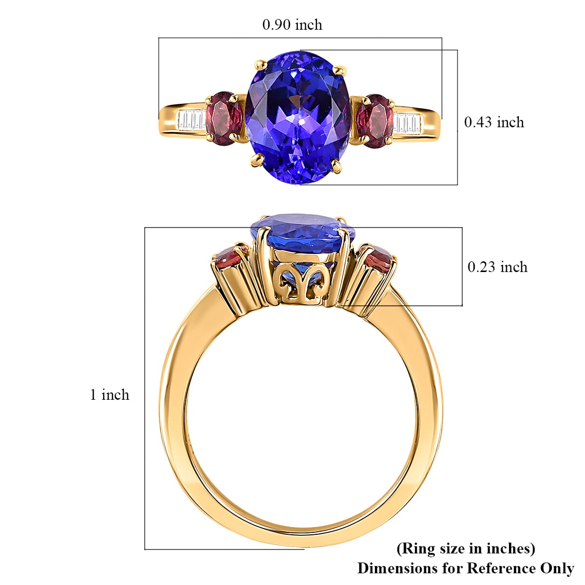 Luxoro 14K Yellow Gold AAA Tanzanite and Ouro Fino Rubellite, G-H I2 Diamond Ring (Size 9.0) 3.75 ctw image number 5
