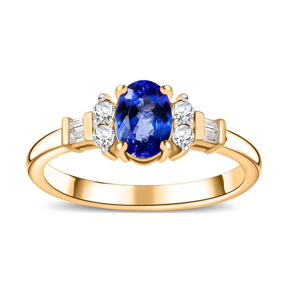 Tanzanite and White Zircon Ring in Vermeil Yellow Gold Over Sterling Silver (Size 10.0) 1.60 ctw image number 0