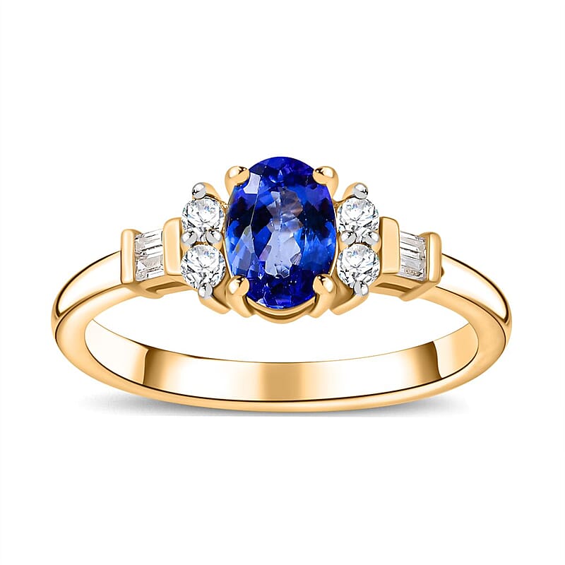 Tanzanite and White Zircon Statement Ring in Vermeil Yellow Gold Over Sterling Silver (Size 10.0) 1.15 ctw