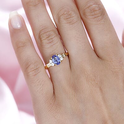 Tanzanite and White Zircon Statement Ring in Vermeil Yellow Gold Over Sterling Silver (Size 10.0) 1.15 ctw