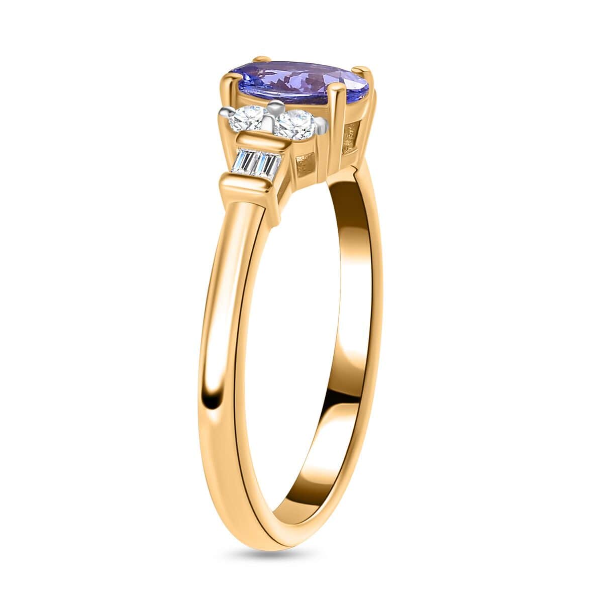 Tanzanite and White Zircon Statement Ring in Vermeil Yellow Gold Over Sterling Silver (Size 10.0) 1.15 ctw image number 3