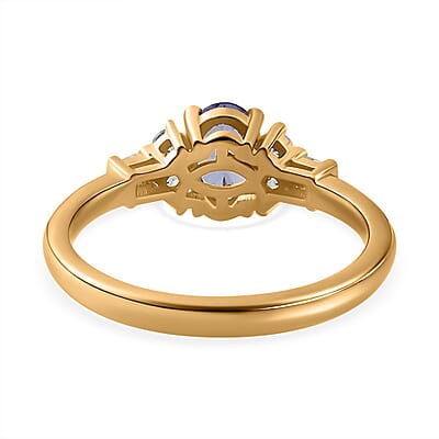 Tanzanite and White Zircon Statement Ring in Vermeil Yellow Gold Over Sterling Silver (Size 10.0) 1.15 ctw