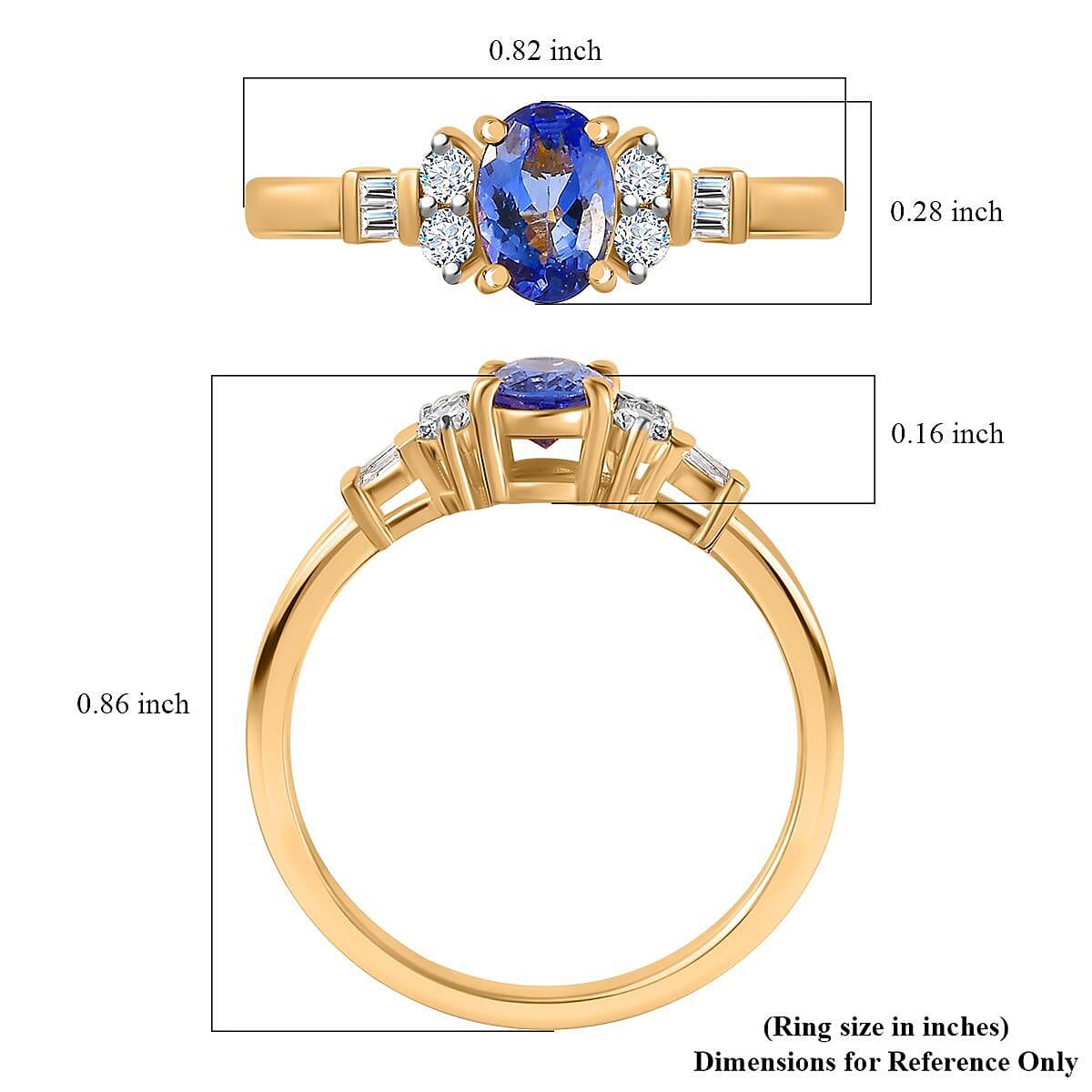 Tanzanite and White Zircon Statement Ring in Vermeil Yellow Gold Over Sterling Silver (Size 10.0) 1.15 ctw