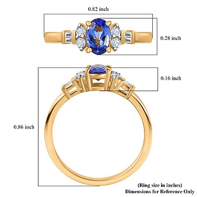 Tanzanite and White Zircon Statement Ring in Vermeil Yellow Gold Over Sterling Silver (Size 10.0) 1.15 ctw