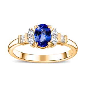 Tanzanite and White Zircon Ring in Vermeil Yellow Gold Over Sterling Silver (Size 5.0) 1.15 ctw