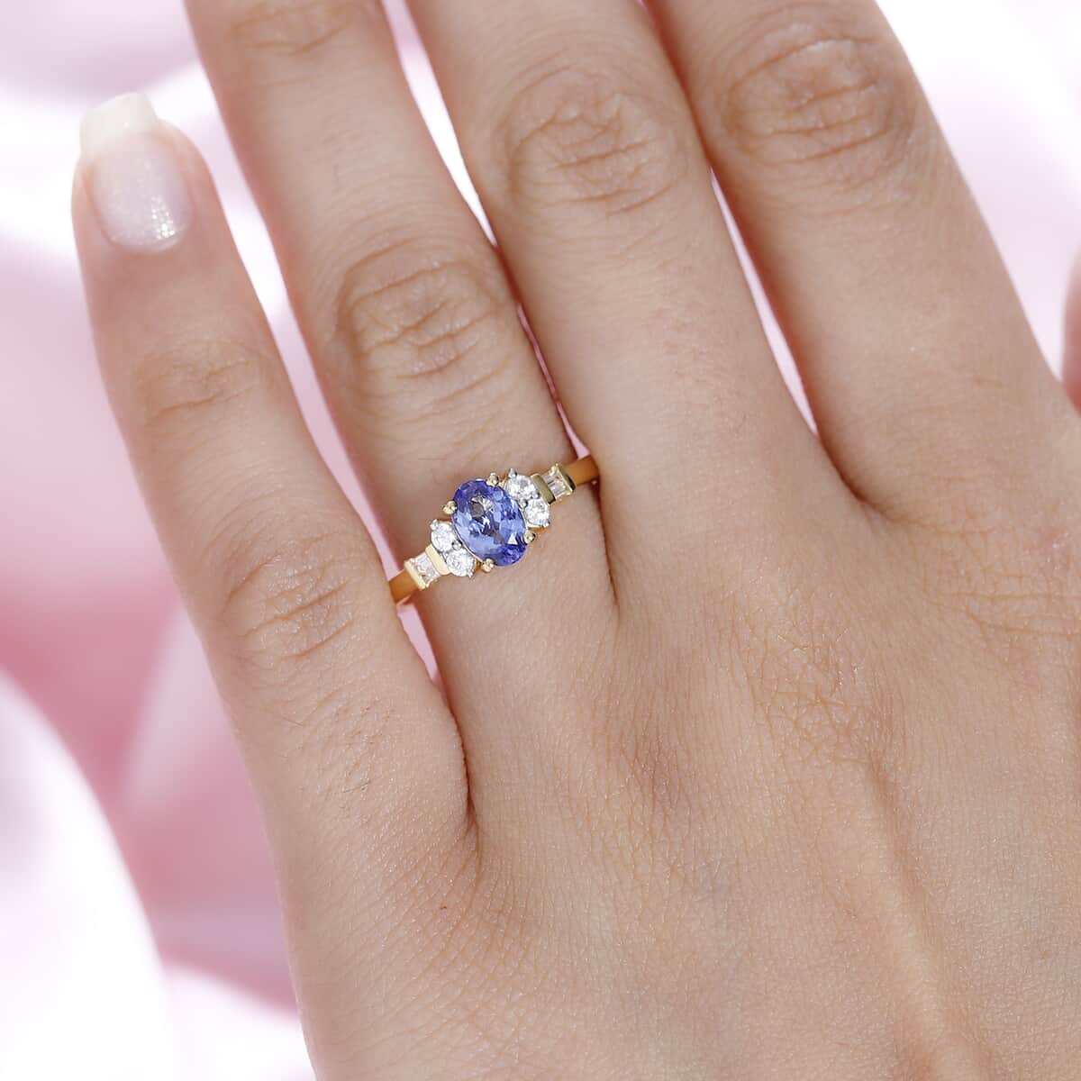 Tanzanite and White Zircon Ring in Vermeil Yellow Gold Over Sterling Silver (Size 5.0) 1.15 ctw image number 2