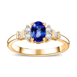 Tanzanite and White Zircon Statement Ring in Vermeil Yellow Gold Over Sterling Silver (Size 7.0) 1.15 ctw