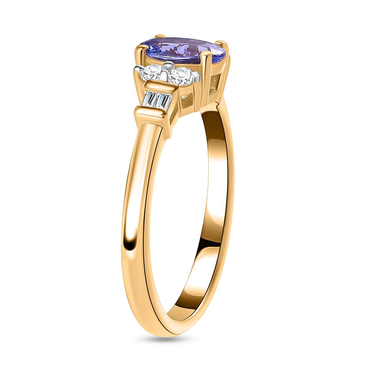Tanzanite and White Zircon Statement Ring in Vermeil Yellow Gold Over Sterling Silver (Size 7.0) 1.15 ctw image number 3