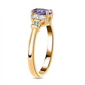 Tanzanite and White Zircon Statement Ring in Vermeil Yellow Gold Over Sterling Silver (Size 7.0) 1.15 ctw