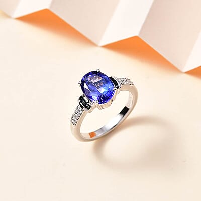 Luxoro 14K White Gold AAA Tanzanite and Monte Belo Indicolite, G-H I2 Diamond Ring (Size 10.0) 5.25 Grams 3.25 ctw