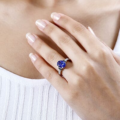 Luxoro 14K White Gold AAA Tanzanite and Monte Belo Indicolite, G-H I2 Diamond Ring (Size 10.0) 5.25 Grams 3.25 ctw
