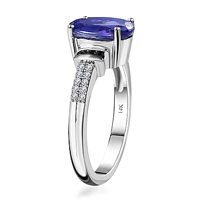 Luxoro 14K White Gold AAA Tanzanite and Monte Belo Indicolite, G-H I2 Diamond Ring (Size 10.0) 5.25 Grams 3.25 ctw