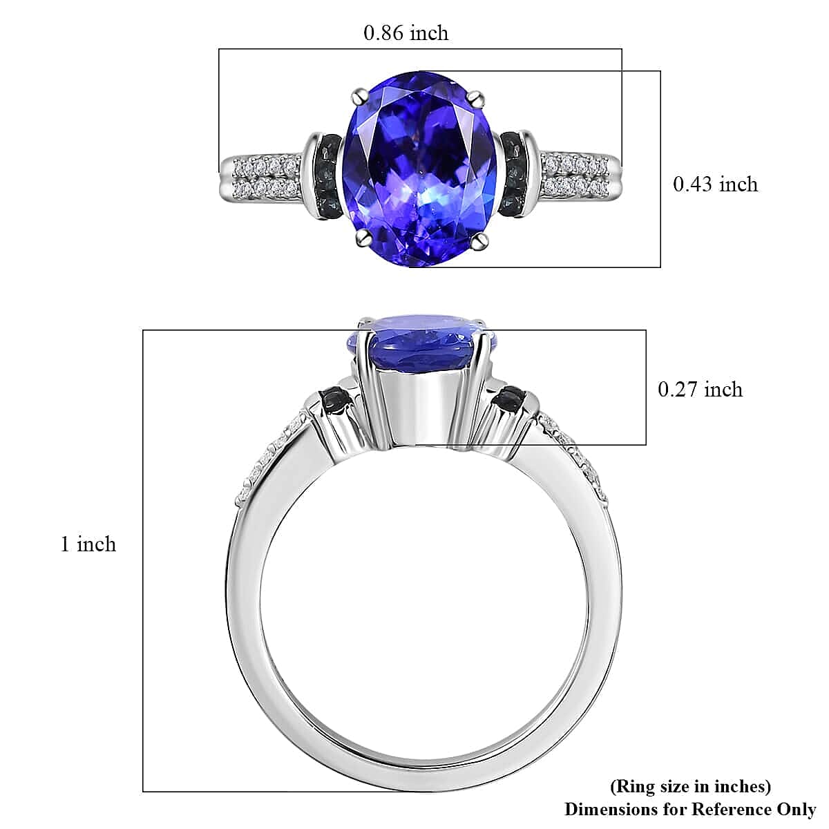 Luxoro 14K White Gold AAA Tanzanite and Monte Belo Indicolite, G-H I2 Diamond Ring (Size 10.0) 5.25 Grams 3.25 ctw