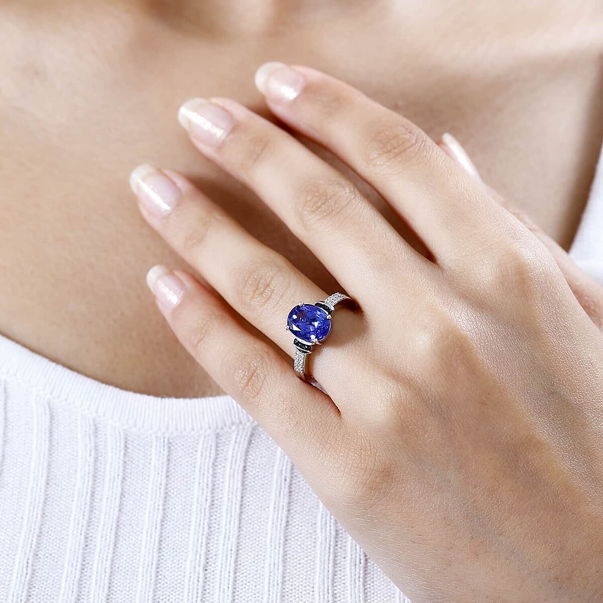 Luxoro 14K White Gold AAA Tanzanite and Monte Belo Indicolite, G-H I2 Diamond Ring (Size 6.5) 5.25 Grams 3.25 ctw image number 2