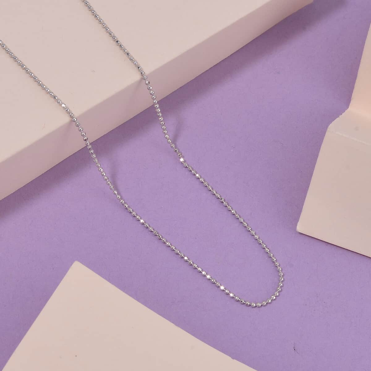 Rhodium Over Sterling Silver 0.9mm Cutting Beaded Chain Necklace 20 Inches with Lobster Lock 2.10 Grams image number 1