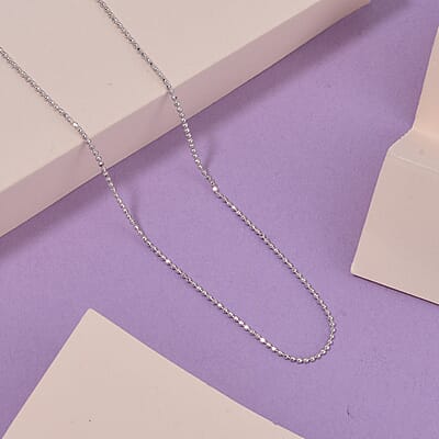 Rhodium Over Sterling Silver 0.9mm Cutting Beaded Chain Necklace 20 Inches with Lobster Lock 2.10 Grams