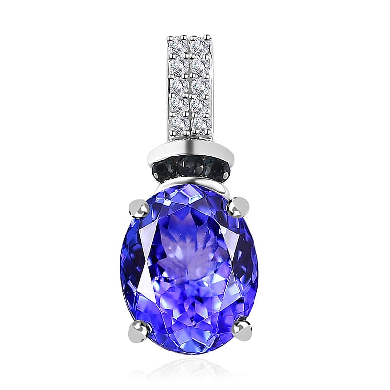 Luxoro 14K White Gold AAA Tanzanite and Monte Belo Indicolite, G-H I2 Diamond Pendant 3.15 ctw