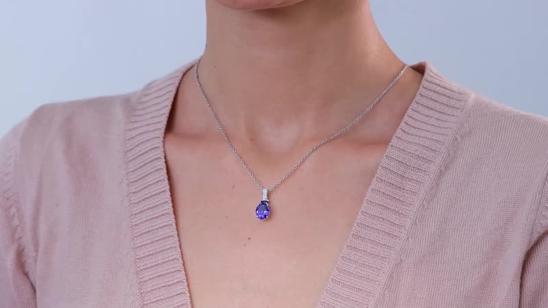 Luxoro 14K White Gold AAA Tanzanite and Monte Belo Indicolite, G-H I2 Diamond Pendant 3.15 ctw