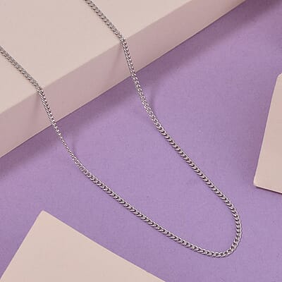 Rhodium Over Sterling Silver Cable Chain Necklace 20 Inches with Lobster Lock 2.30 Grams