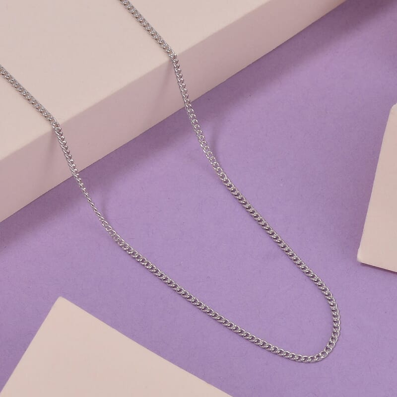 Rhodium Over Sterling Silver Cable Chain Necklace 20 Inches with Lobster Lock 2.30 Grams