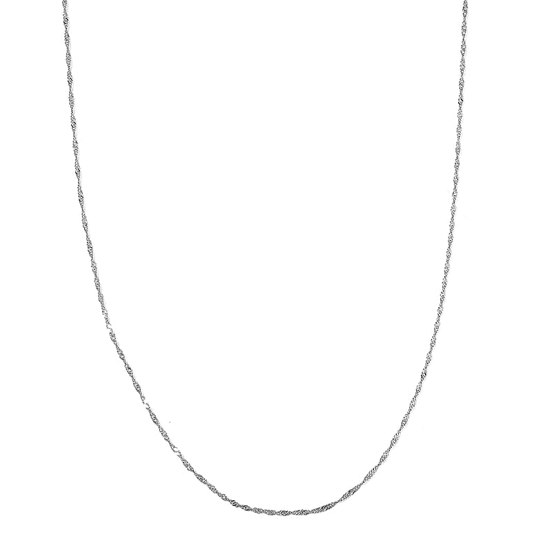 Rhodium Over Sterling Silver 1.1mm Water Wave Chain 20 Inches with Lobster Lock 1.35 Grams