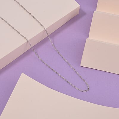 Rhodium Over Sterling Silver 1.1mm Water Wave Chain 20 Inches with Lobster Lock 1.35 Grams