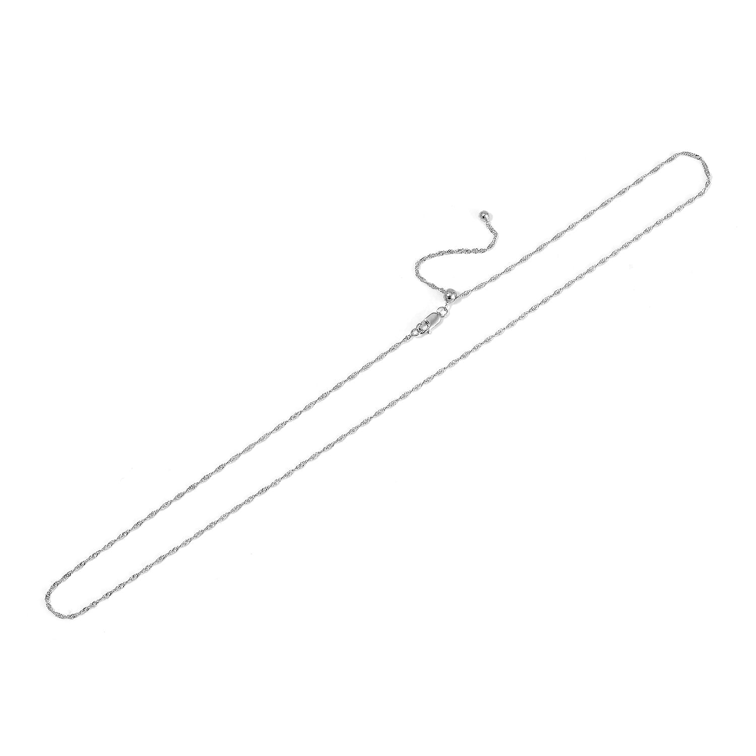 Rhodium Over Sterling Silver 1.1mm Water Wave Chain 20 Inches with Lobster Lock 1.35 Grams
