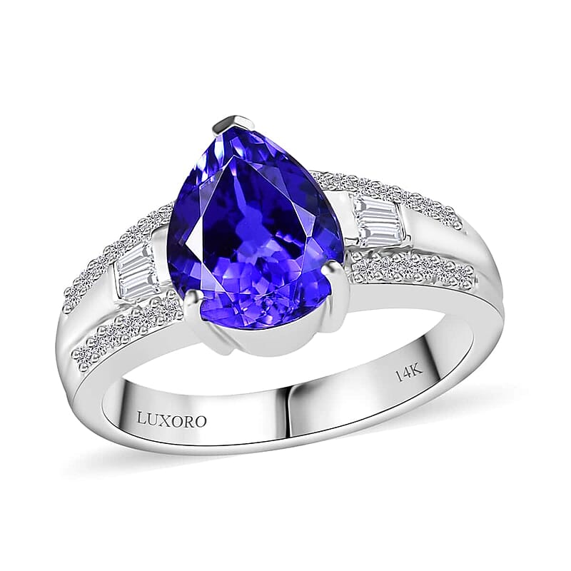 Luxoro 14K White Gold AAA Tanzanite and G-H I2 Diamond Ring (Size 10.0) 5.25 Grams 3.25 ctw