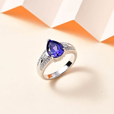 Luxoro 14K White Gold AAA Tanzanite and G-H I2 Diamond Ring (Size 10.0) 5.25 Grams 3.25 ctw