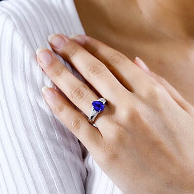 Luxoro 14K White Gold AAA Tanzanite and G-H I2 Diamond Ring (Size 10.0) 5.25 Grams 3.25 ctw