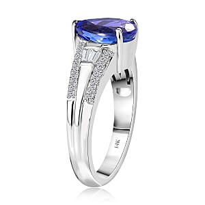 Luxoro 14K White Gold AAA Tanzanite and G-H I2 Diamond Ring (Size 7.0) 5.25 Grams 3.25 ctw