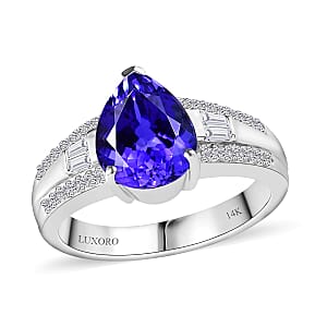 Luxoro 14K White Gold AAA Tanzanite and G-H I2 Diamond Ring (Size 7.5) 5.25 Grams 3.25 ctw
