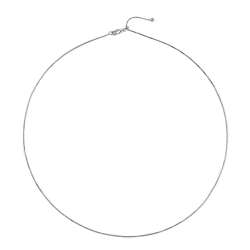 Rhodium Over Sterling Silver 0.73mm Box Small Chain 20 Inches with Lobster Lock 1.35 Grams
