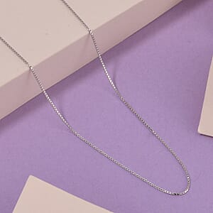 Rhodium Over Sterling Silver 0.73mm Box Small Chain 20 Inches with Lobster Lock 1.35 Grams