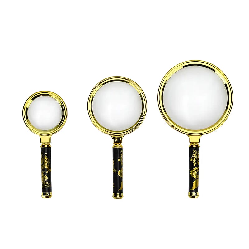 3pcs Magnifiers Glasses with Dragan Pattern Dandle - 60*140mm 5X, 80*160mm 3X and 100*180mm 2X
