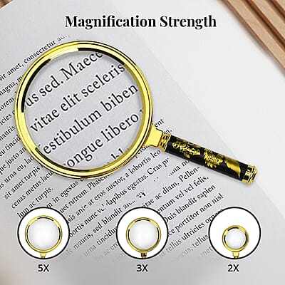 3pcs Magnifiers Glasses with Dragan Pattern Dandle - 60*140mm 5X, 80*160mm 3X and 100*180mm 2X