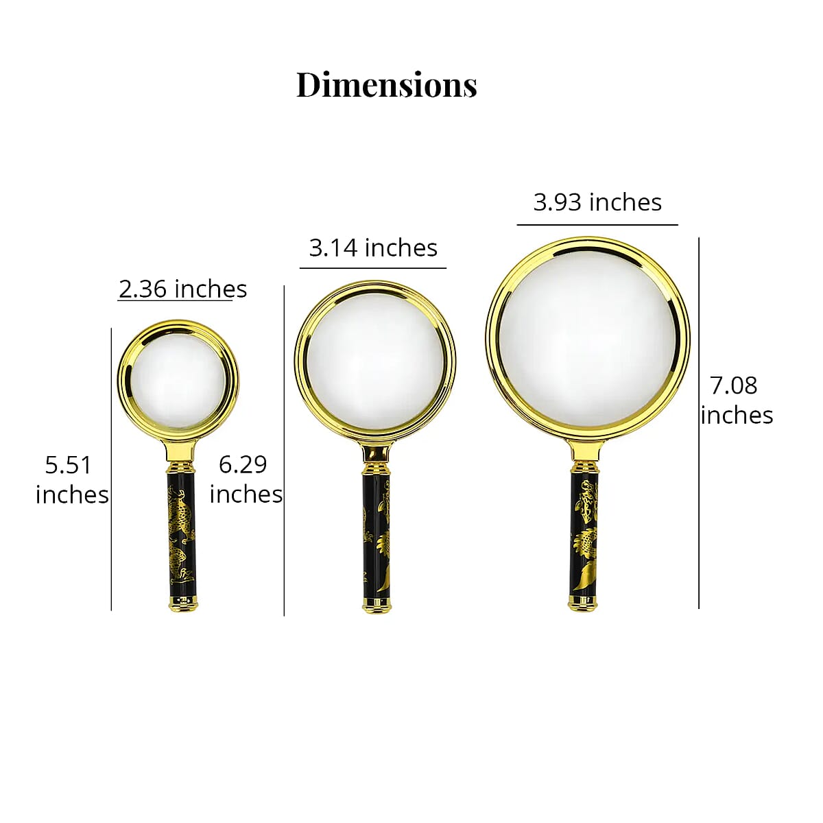 3pcs Magnifiers Glasses with Dragan Pattern Dandle - 60*140mm 5X, 80*160mm 3X and 100*180mm 2X image number 7