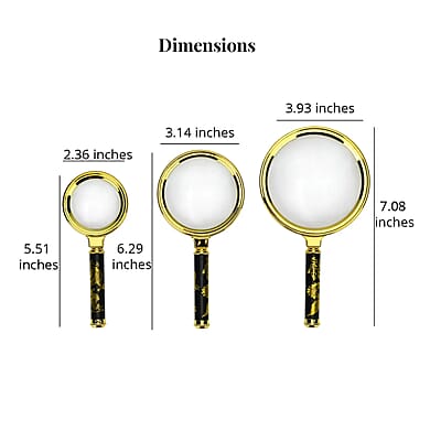 3pcs Magnifiers Glasses with Dragan Pattern Dandle - 60*140mm 5X, 80*160mm 3X and 100*180mm 2X