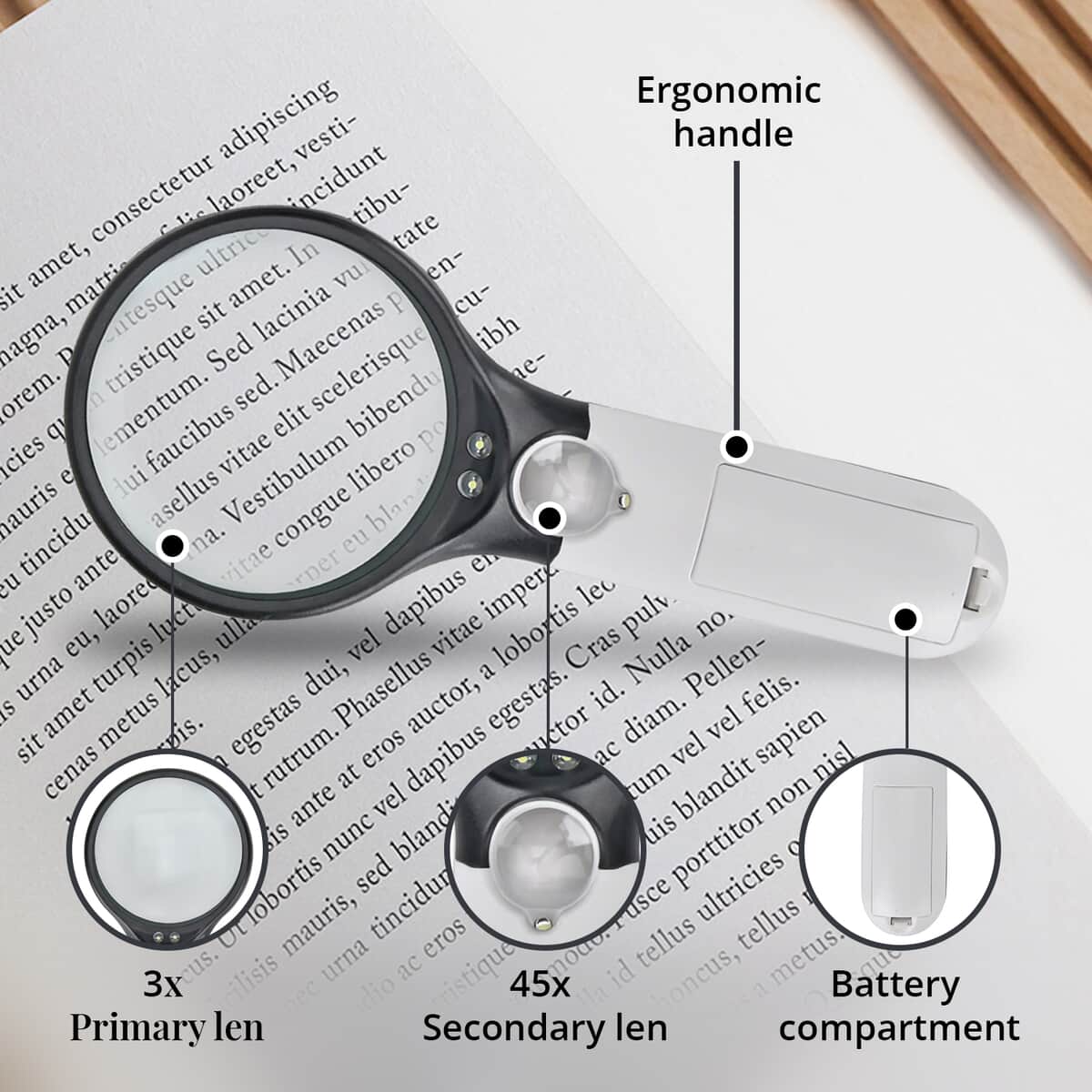 2 pcs Certificate CE ROHS Led Magnifier Glass (White) (190x83x28 mm) - Big Len 3X-75mm and Small Len 45X -22mm   image number 2