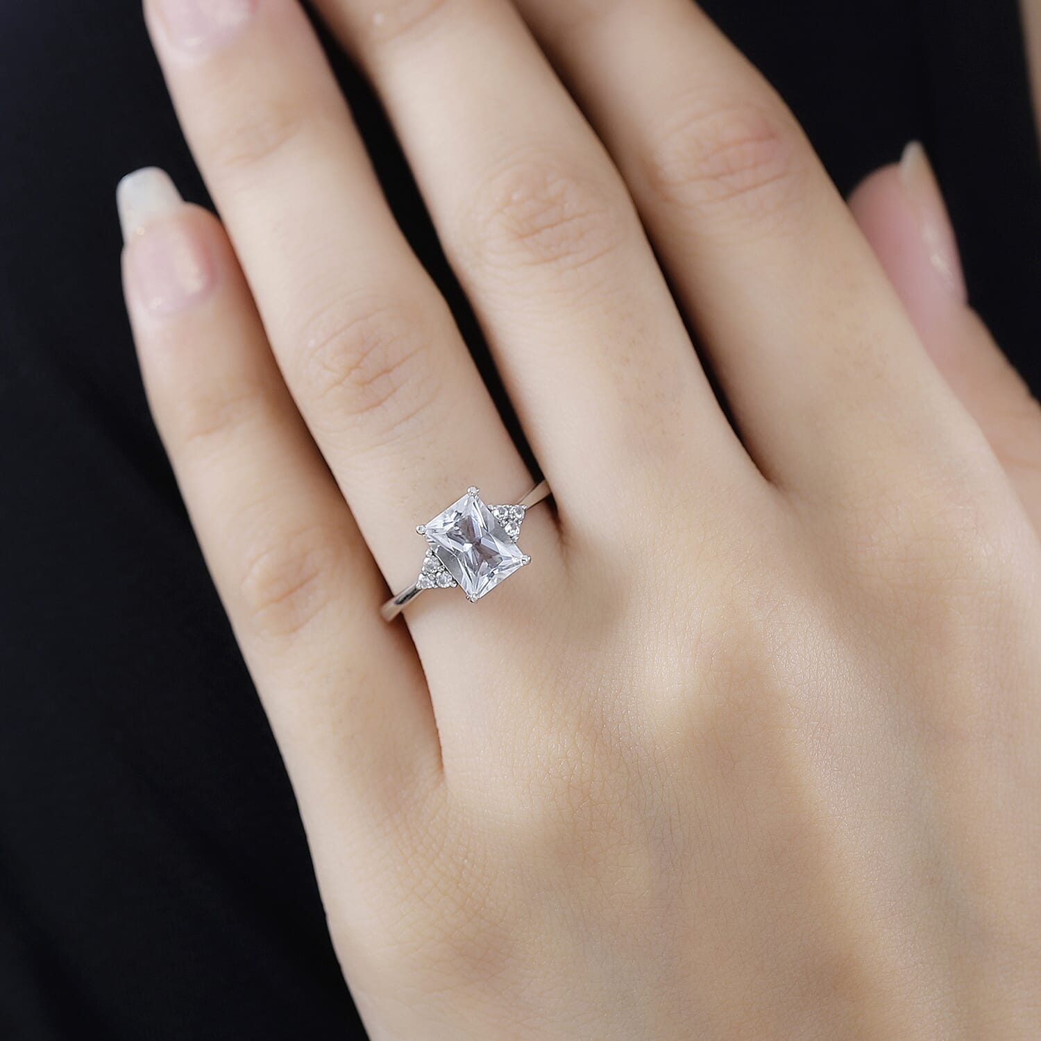 Brazilian Petalite and White Zircon Ring in Platinum Over Sterling Silver (Size 10.0) 1.35 ctw