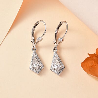 Moissanite Lever Back Earrings in Platinum Over Sterling Silver 1.00 ctw