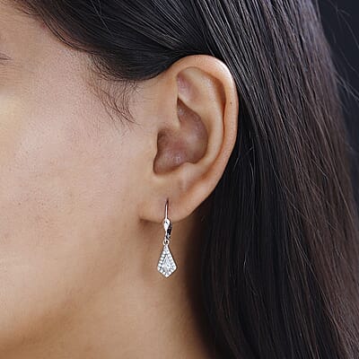 Moissanite Lever Back Earrings in Platinum Over Sterling Silver 1.00 ctw