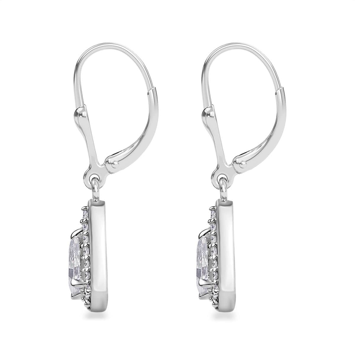 Moissanite Lever Back Earrings in Platinum Over Sterling Silver 1.00 ctw image number 3